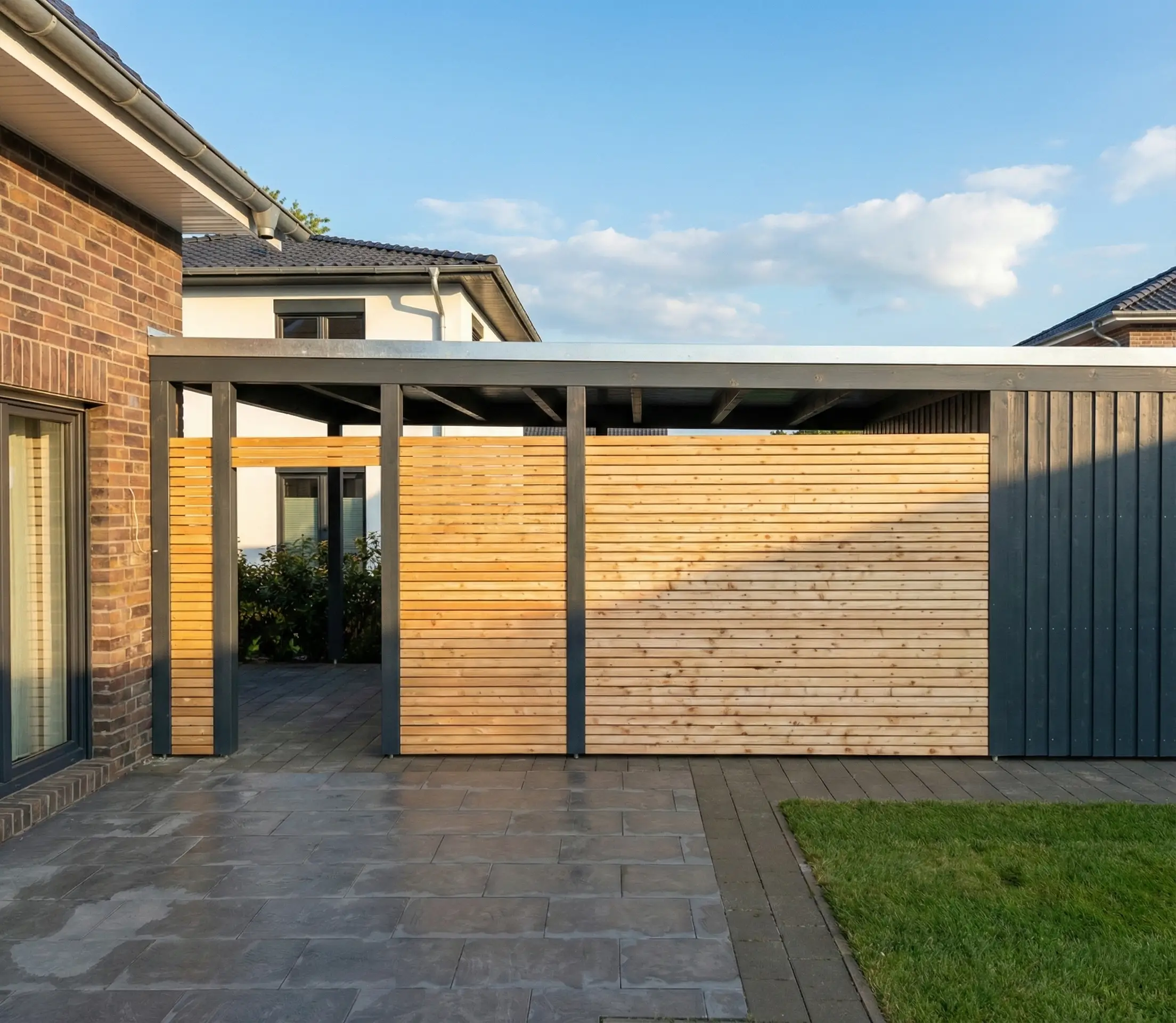 Carport Verkleidung Lärchen Rhombusprofil